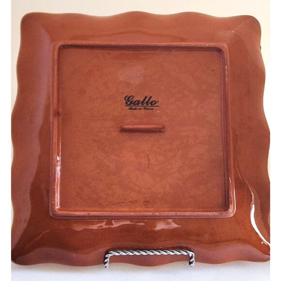 PLATTER/SERVING DISH-GALLO-Ceramic-Rooster-Sunflowers-Ruffled Edge-Decor-11"x11" - Picture 9 of 13